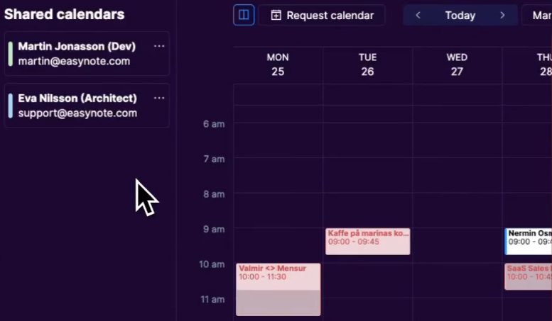 Streamlined Meeting Scheduling, shared calendar in Weezly