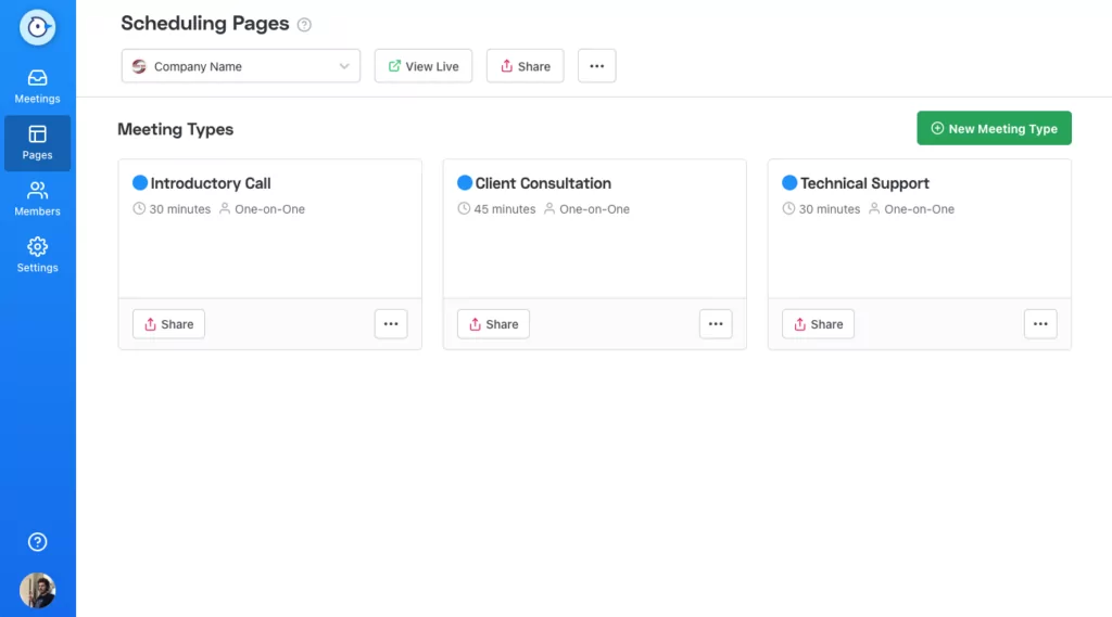 Scheduling pages and features of Appointlet