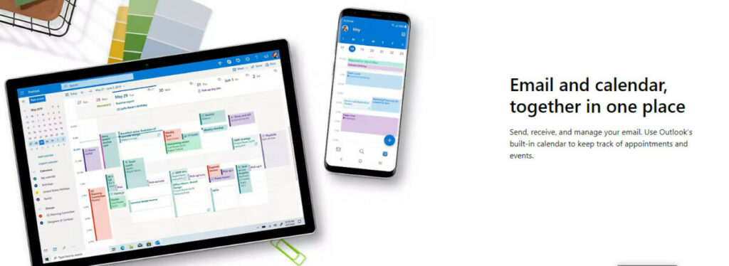 outlook calendar and email, home page pic