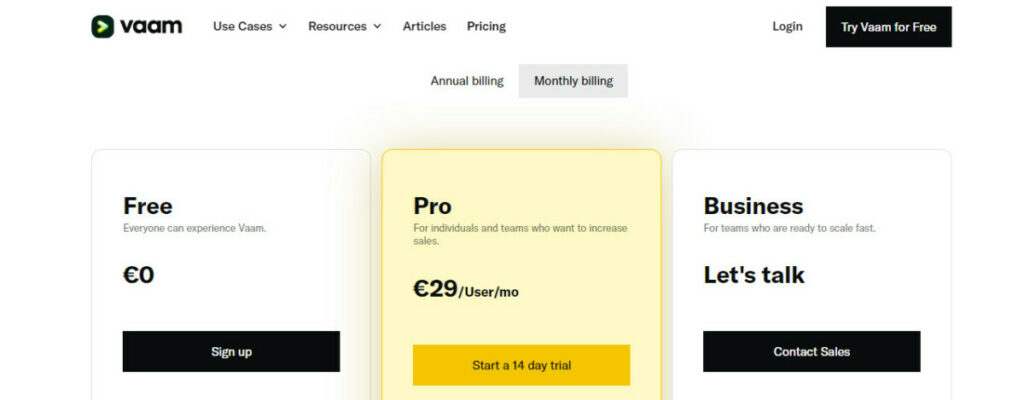 Vaam.io vs Weezly: Vaam pricing