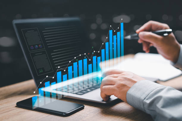 How To Increase Sales? Business finance data analytics graph chart and smart digital marketing management concept, Businessman use the laptop to work analysis.