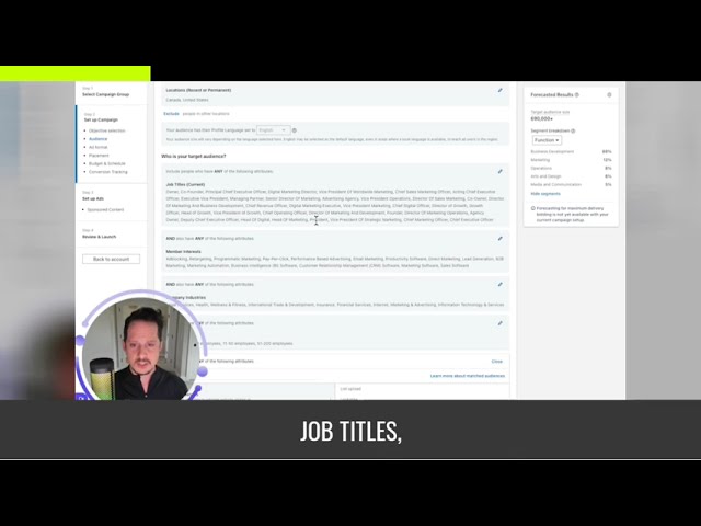 Audience targeting settings within LinkedIn campaign manager shown in detail