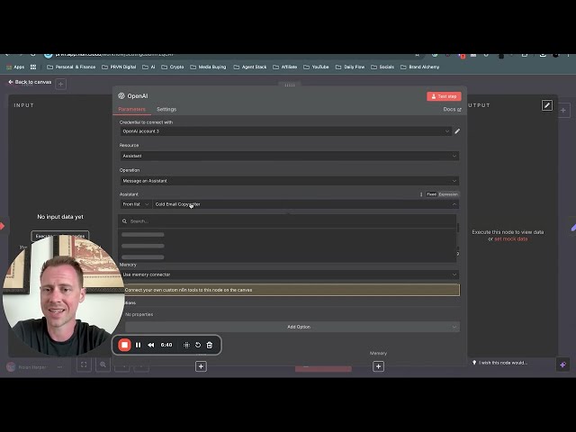 Dashboard view showing assistant creation and prompt engineering for OpenAI copywriter agents