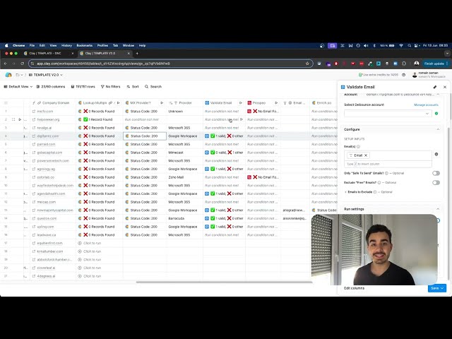 Enrichment and email verification columns in Clay workflow: conditionally triggered by verification results