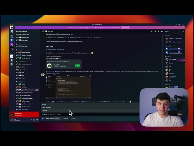 Screenshot showing exported e-commerce lead list with tags, domains, and social media fields