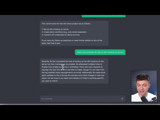 AI agent workflow showing structured project management automations and error handling logic.