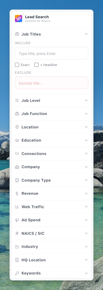 Weezly Leads Search Filters