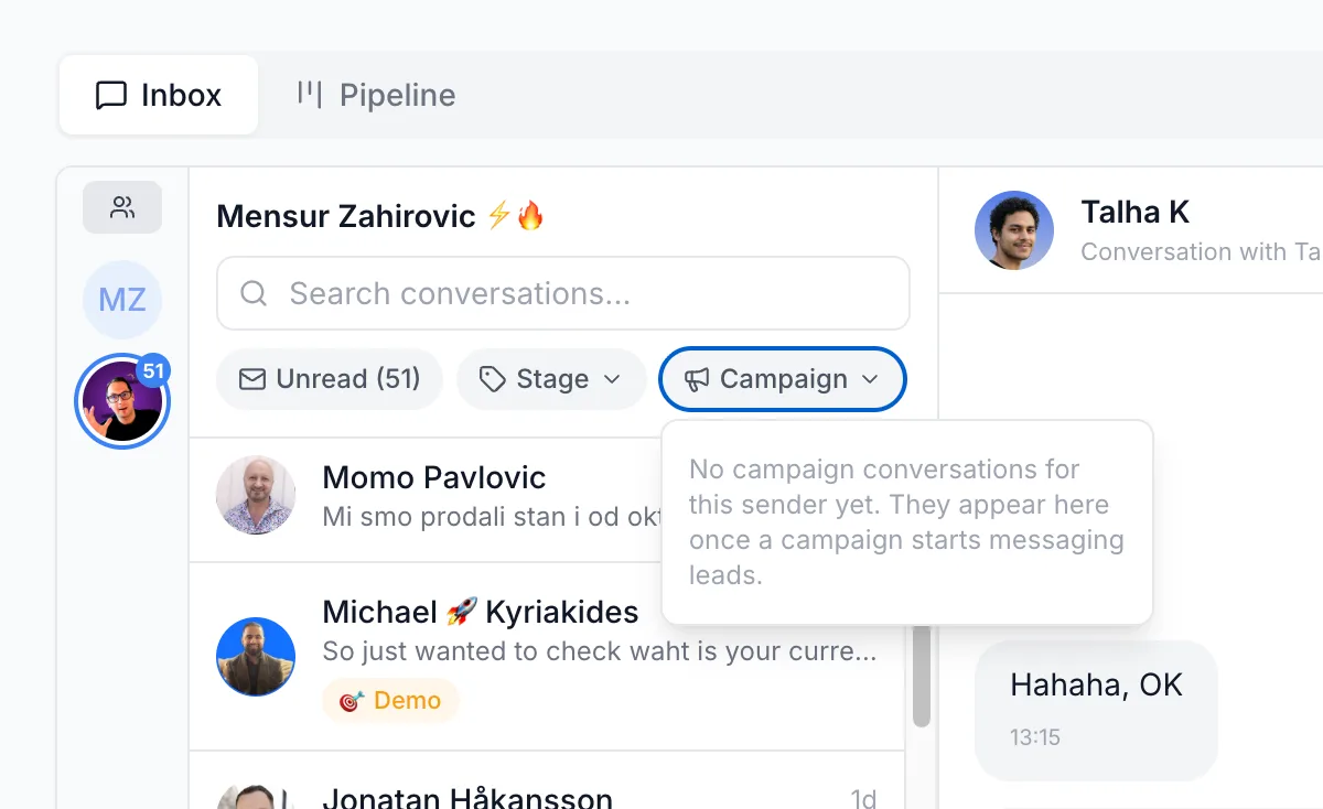 Filter UniBox messages by campaign