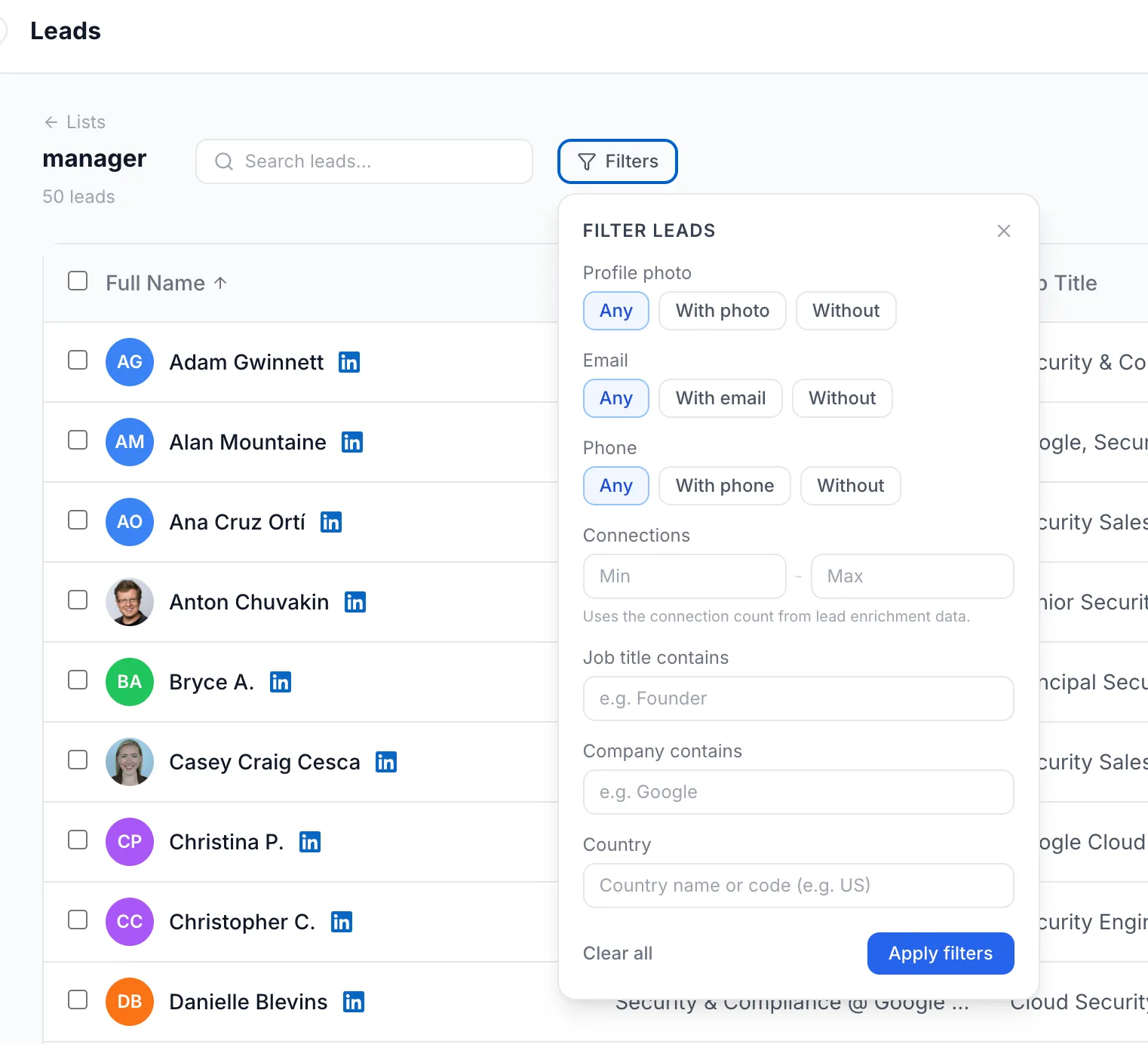 Filter imported leads in Weezly