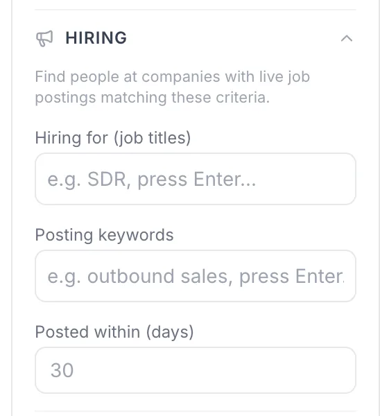 Hiring signals in Weezly lead database